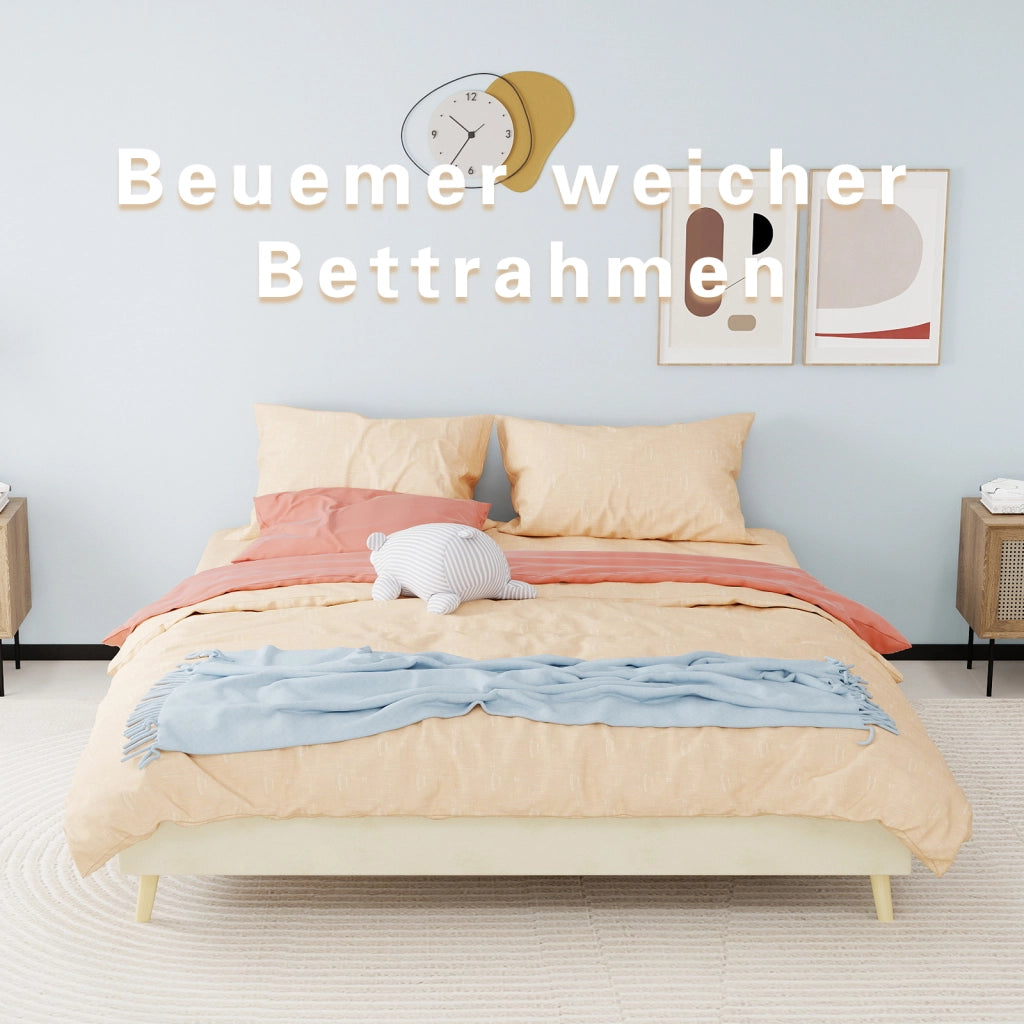 LETTO Piattaforma 160x200 cm Beige in Tessuto e Metallo