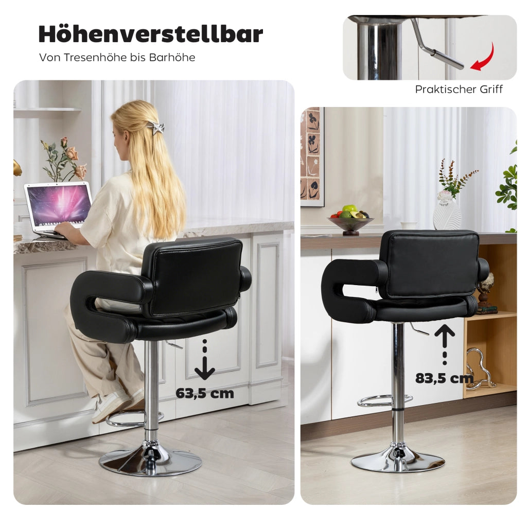 Sgabello da Bar Regolabile e Girevole 360¡ã ¨C Minimal ¨C Struttura in Metallo, Schienale, Poggiapiedi, Nero, 61x50x93-113 cm