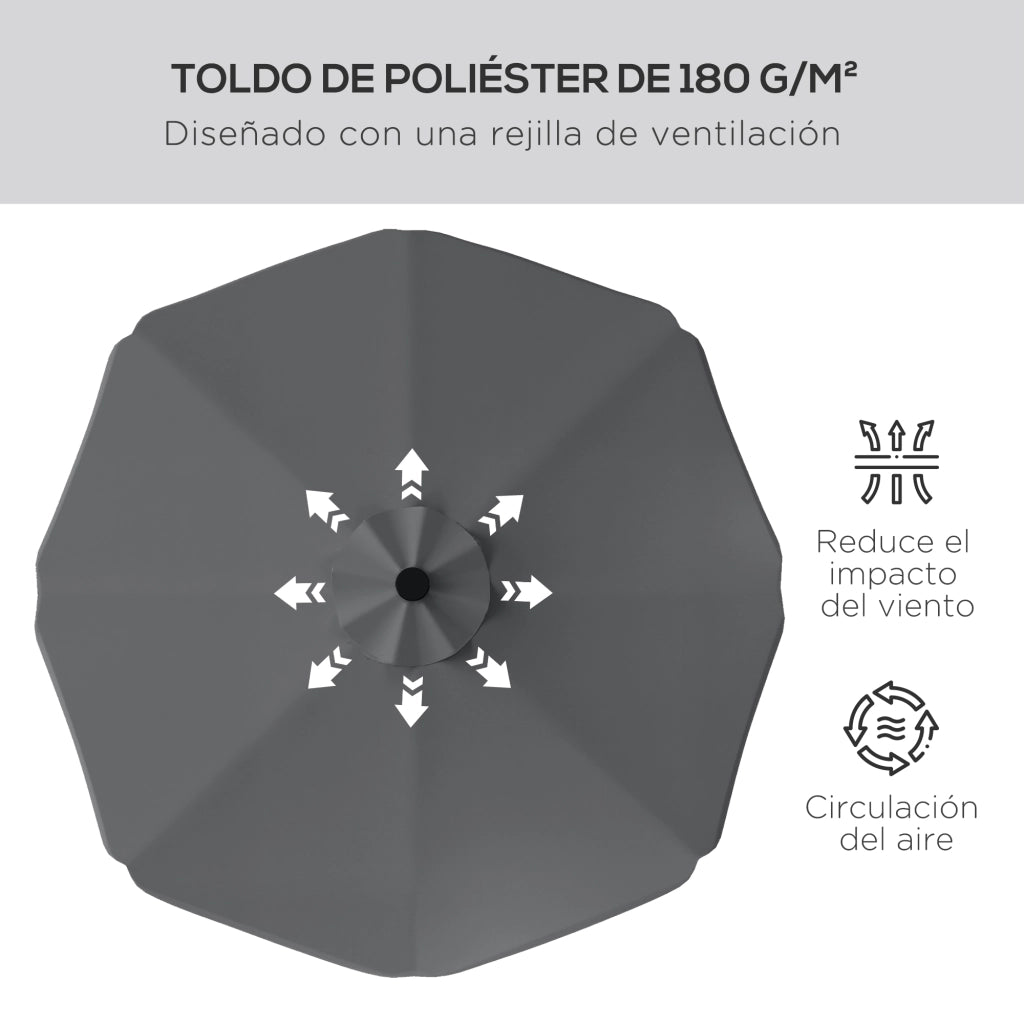 Ombrellone da giardino con luci LED solari ¨C zephmum ¨C grigio ?292x254 cm