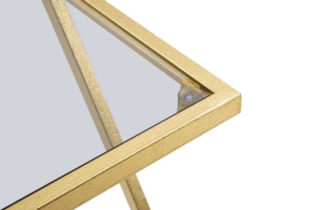 Coppia di Tavolini Z in Vetro Fumé e Metallo Dorato 40x40x60-30x30x50