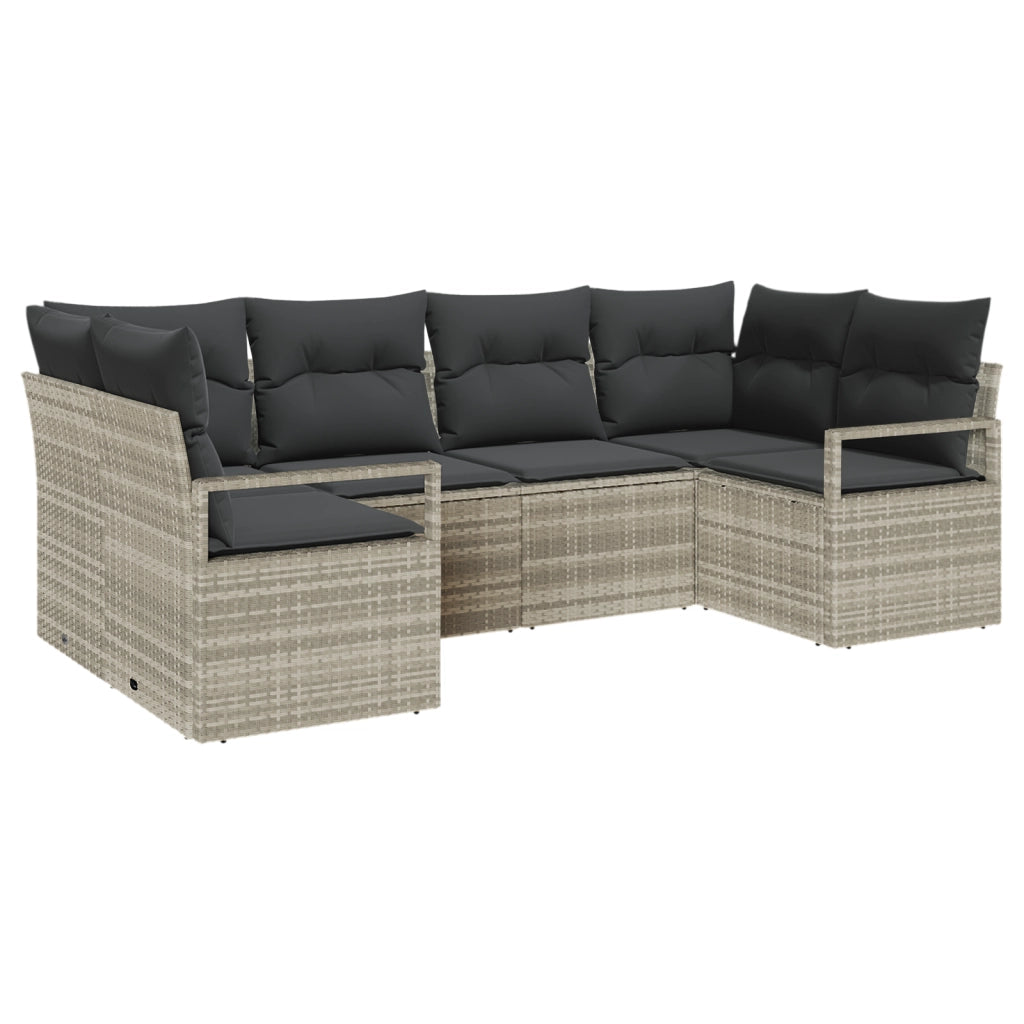 Set Divano da Giardino a 6 Pezzi con Cuscini Grigio Chiaro Rattan Polietilene