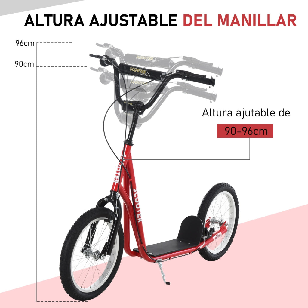 Monopattino per Bambini e Ragazzi ¨C Xylo ¨C Ruote 16' Gomma Gonfiabile, Manubrio Regolabile, Doppio Freno, Rosso