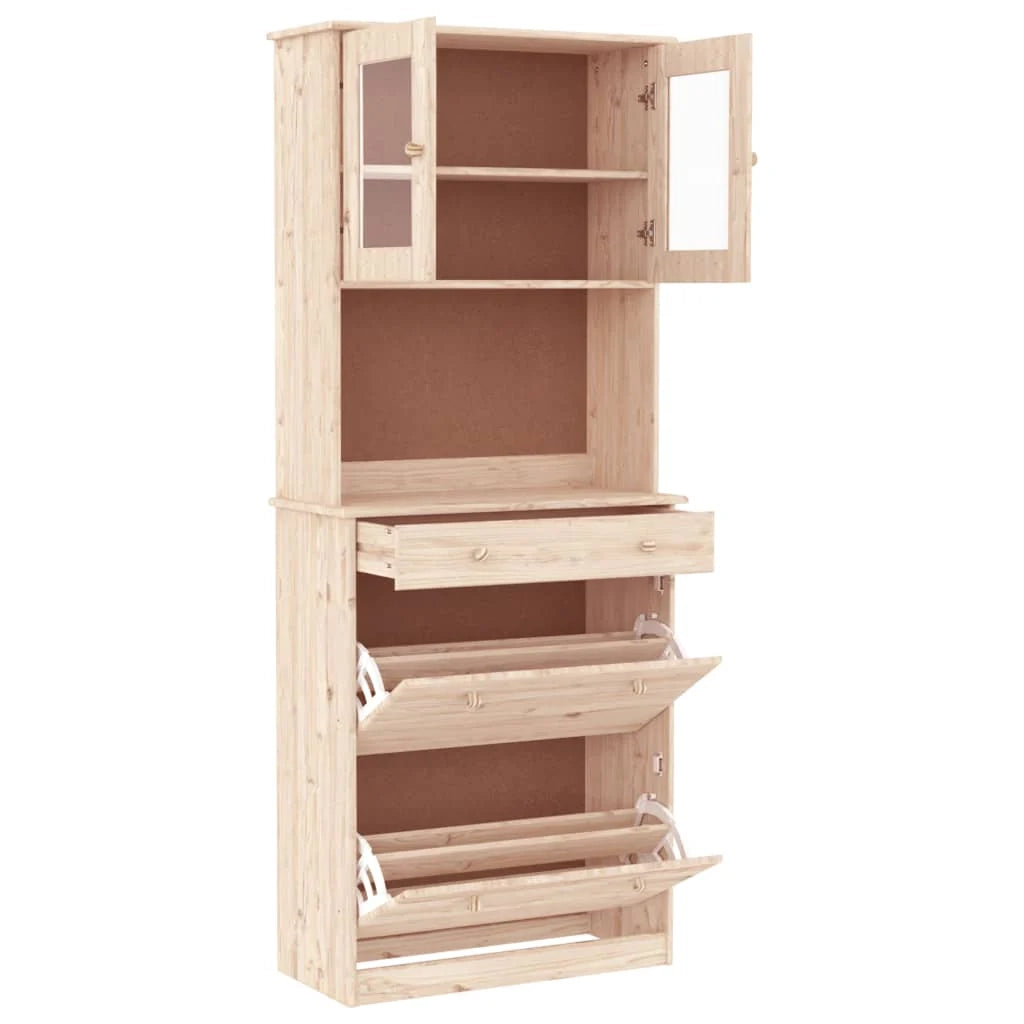 Buffet credenza cassettiera armadio mobile contenitore organizer per cucina soggiorno salotto 77 x 35 x 188 cm legno massello di pino marrone 02_0029674