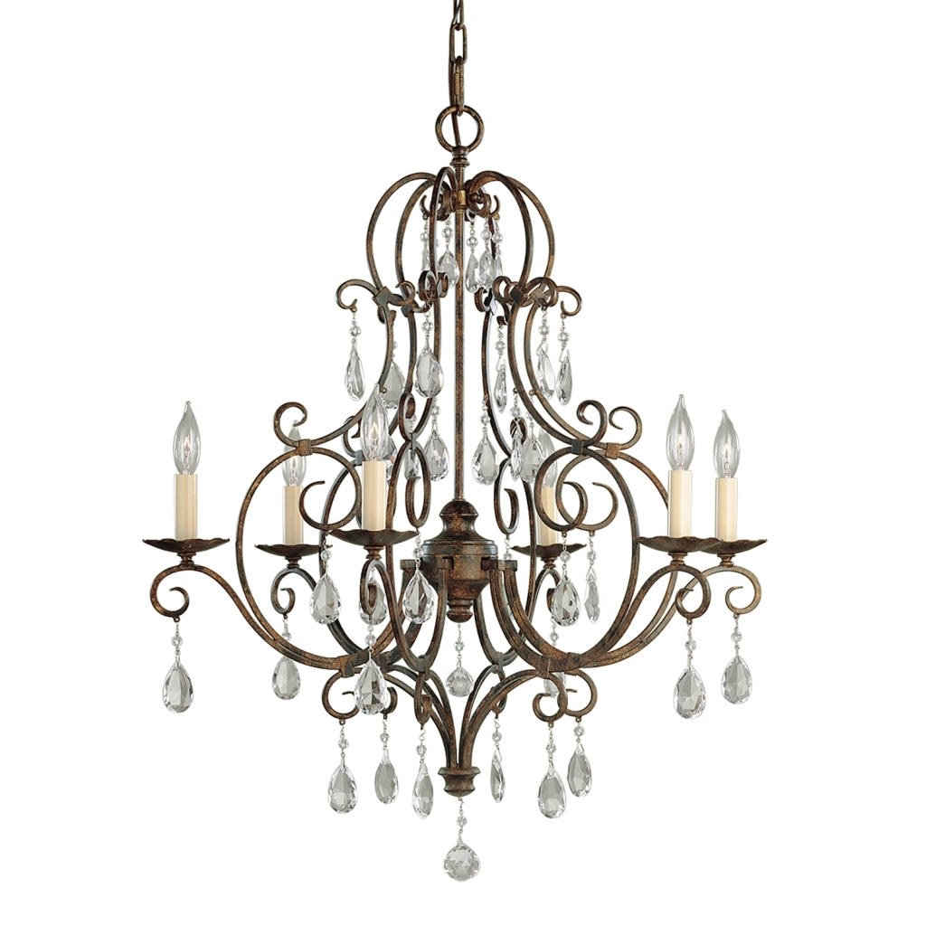 Lampadario Contemporaneo Chateau Acciaio Bronzo Moka Cristallo 6 Luci E14