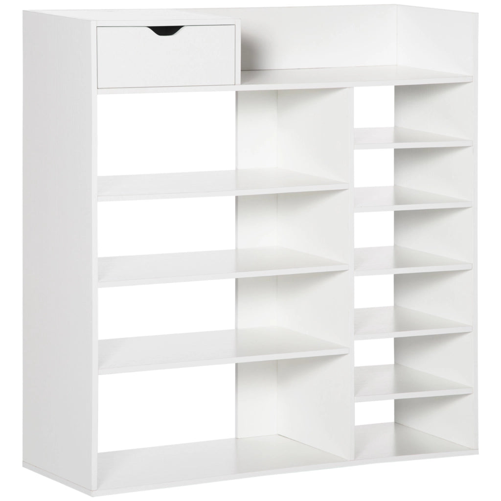 Easycomfort Mobile Scarpiera Salvaspazio con Ripiani e Cassetto per 12 Scarpe, 88x30x93cm, Bianco