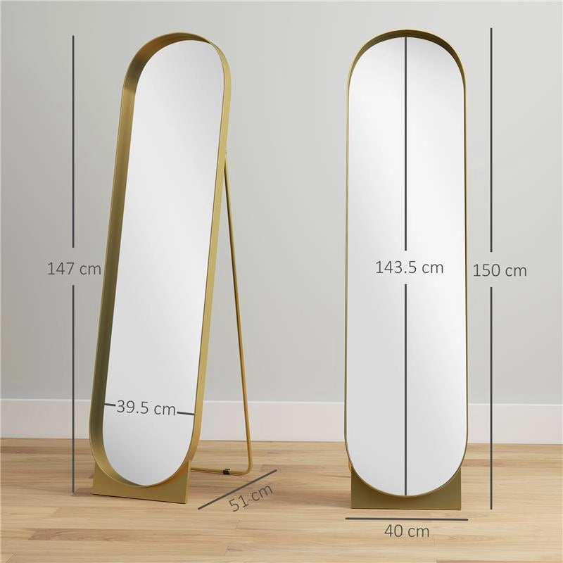 SPECCHIO DA TERRA MODERNO CON TELAIO IN METALLO AUTOPORTANTE O DA PARETE, 40X150 CM, ORO