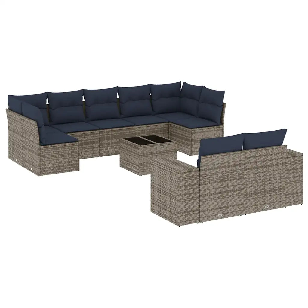 Set Divani da Giardino 10 pz con Cuscini Grigio in Polyrattan 3223030