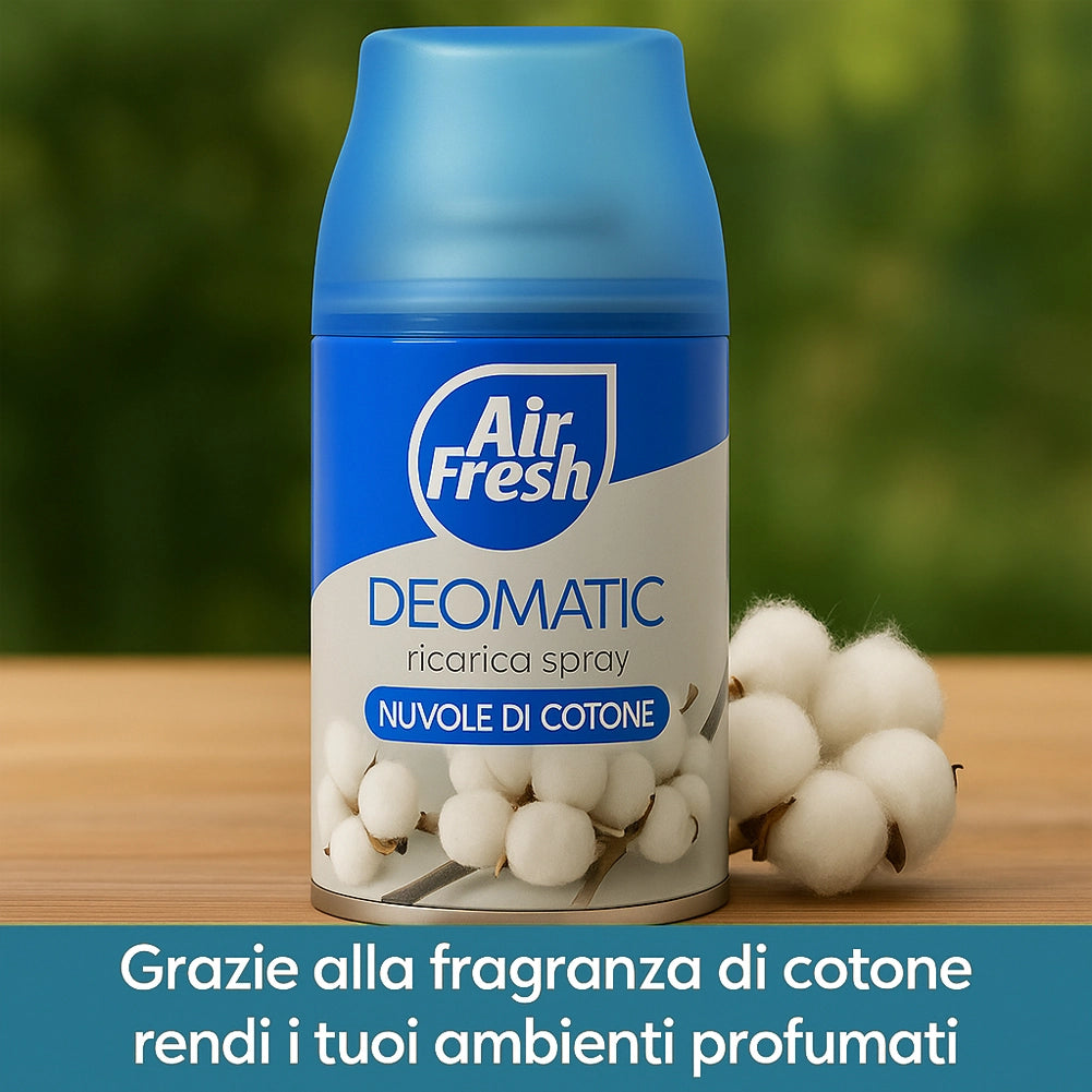 AIR FRESH Deomatic Set 6x250ml Ricarica Spray Profumatore Ambiente Nuvola Cotone