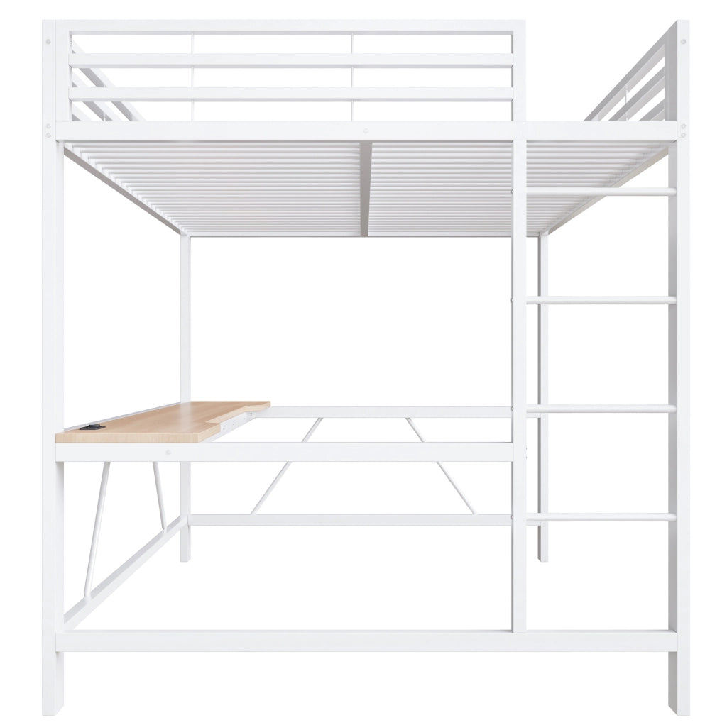 Letto a soppalco gaming 160x200 cm con scrivania e LED; in MDF e metallo; bianco
