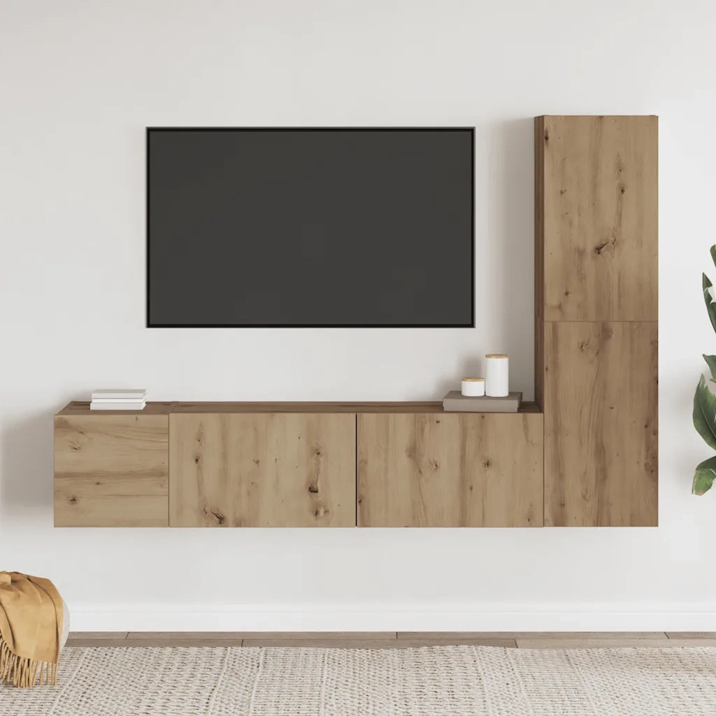 Mobili TV a Parete 3 pz Rovere Artigianale in Legno Multistrato 3328962