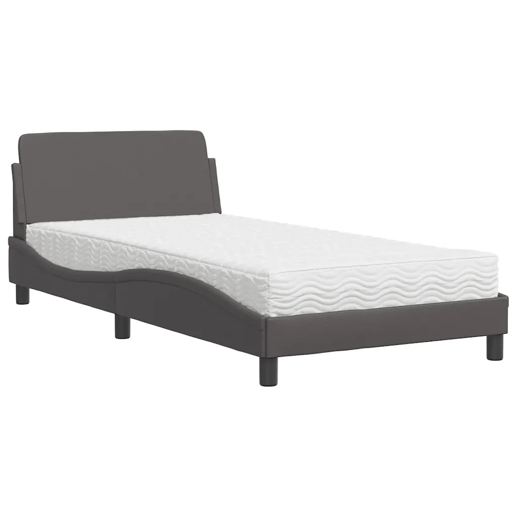 Letto con Materasso-Struttura Letto con Materasso Dover Grigio 100x200 cm in Similpelle