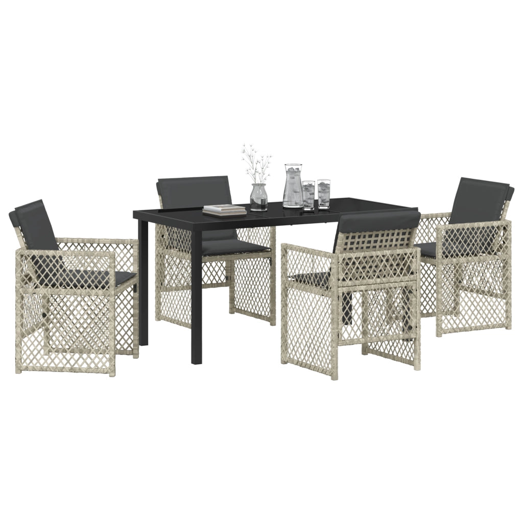 Set da Pranzo da Giardino  5 Pezzi con Cuscini Grigio Chiaro Polyrattan