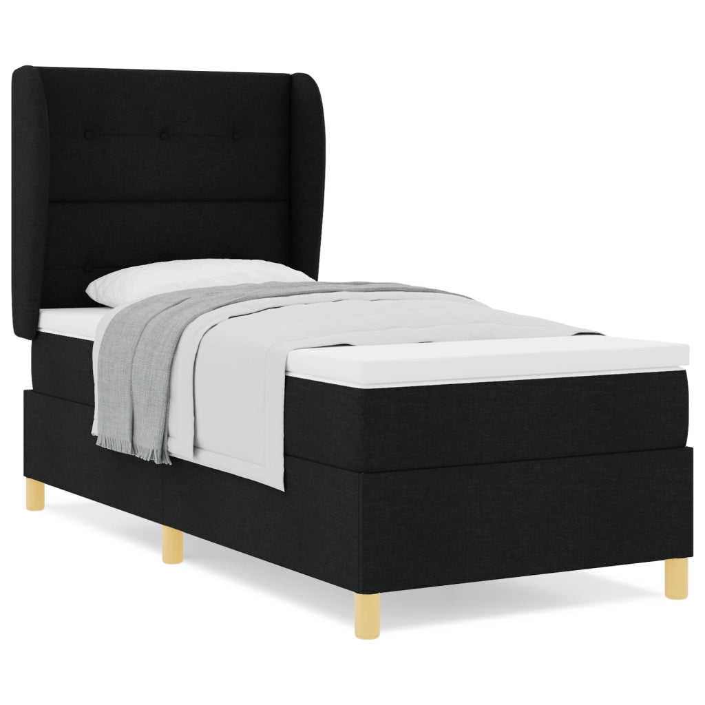 Letto Box Spring con Materasso Nero 90x190 cm Tessuto