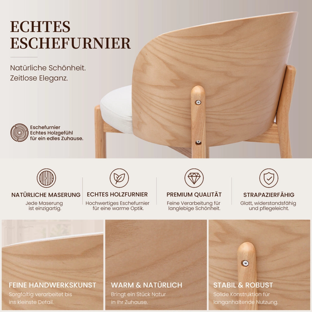 SEDIE da pranzo Set da 4 pezzi, legno massello, tessuto lino, colore naturale