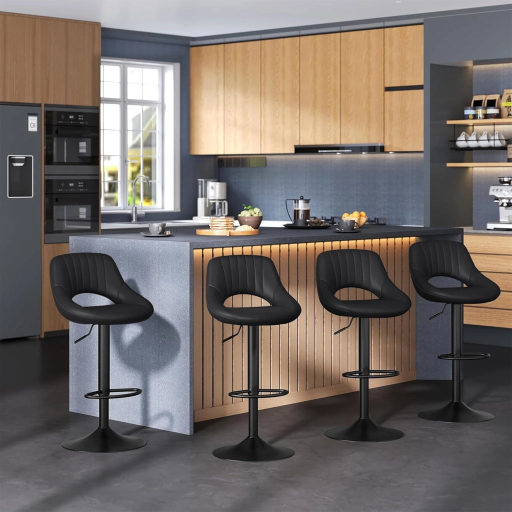 2x Sgabelli da Bar Cucina Sedia Alta da Sala Pranzo in Simipelle Regolabile e Girevole a 360° con Schienale Poggiapiedi Antracite 0666BY-2