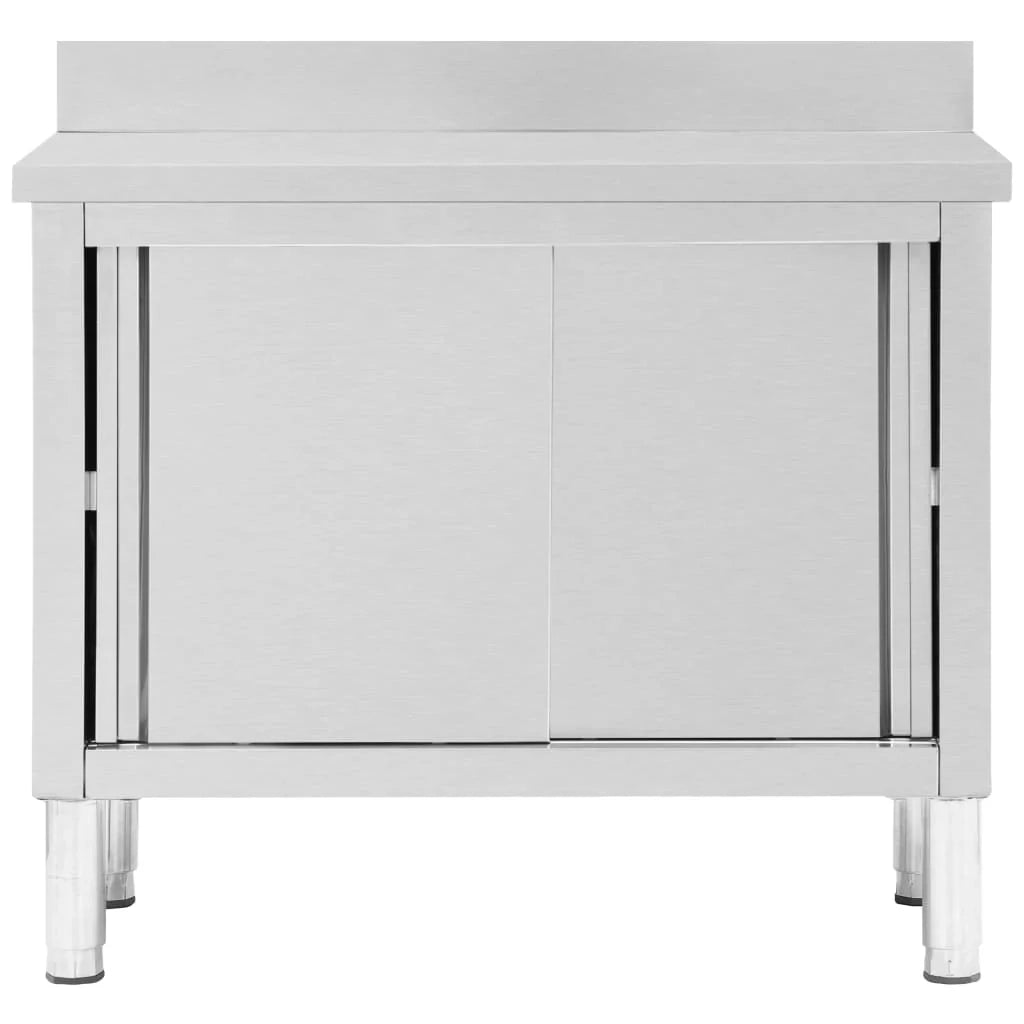 Tavolo da lavoro con ante scorrevoli mobiletto portaoggetti da cucina mobiletto portaoggetti per ristoranti/hotel/mense 100 cm acciaio inox 02_0001898