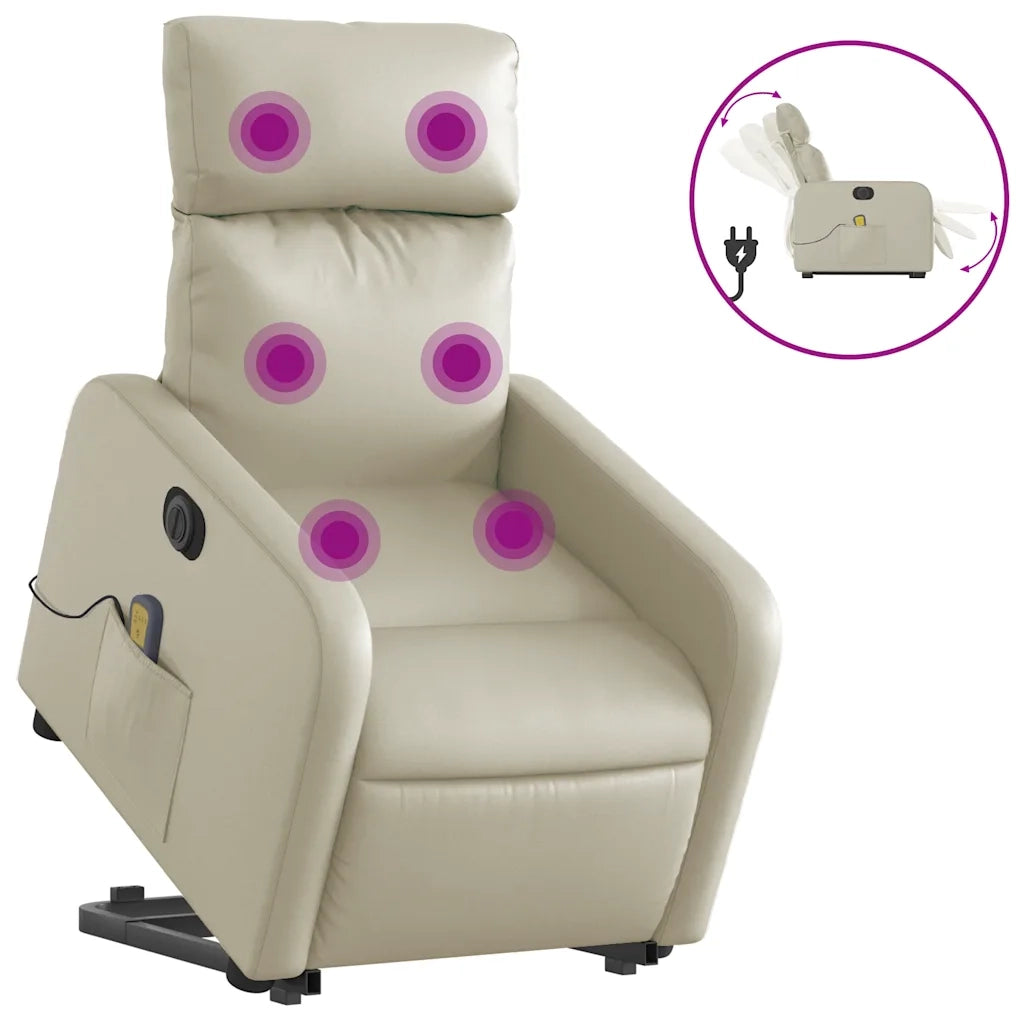 Poltrona Alzapersona Elettrica Reclinabile Crema in Similpelle 3206771