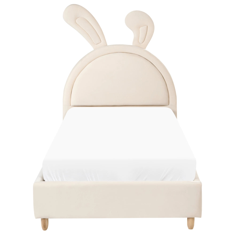 Letto moderno in velluto beige per bambini con base a doghe 90x200 cm cameretta Moderna