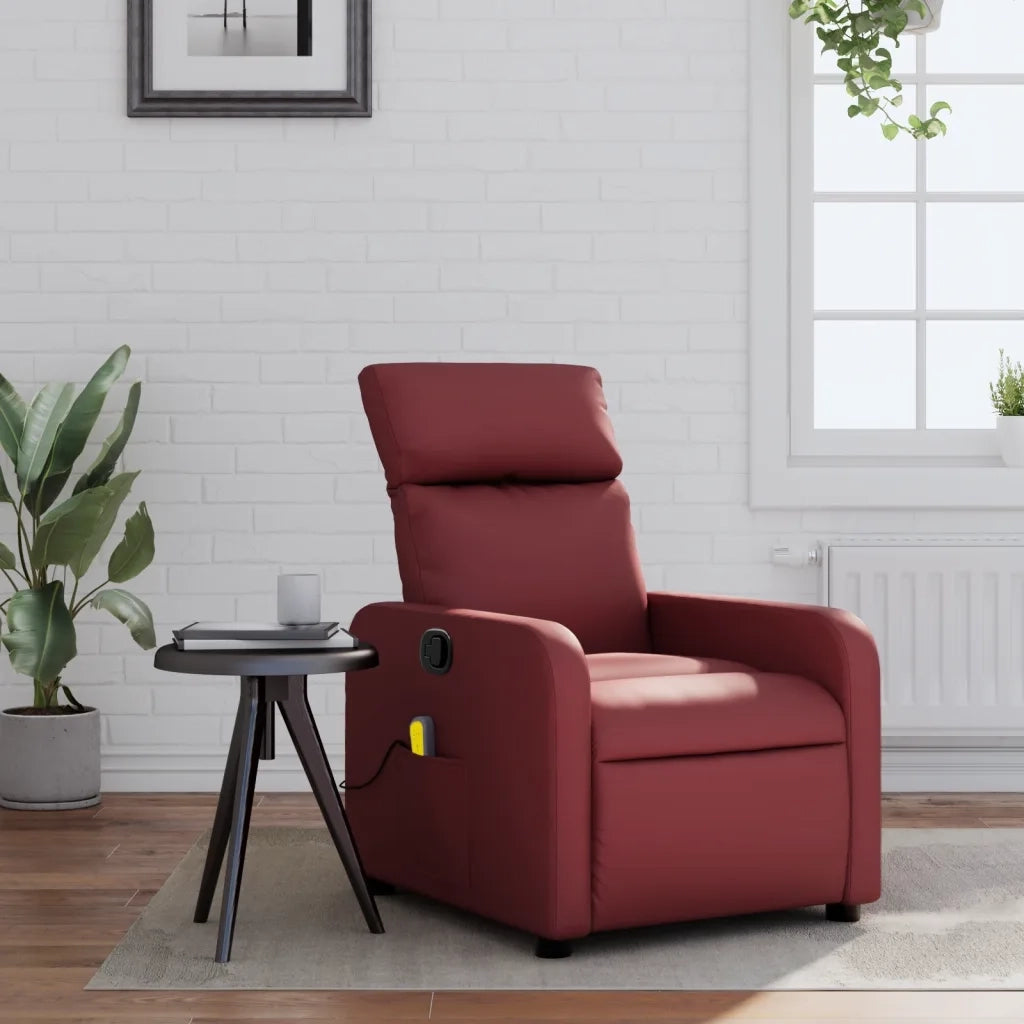 Divano Sedia-Poltrona Massaggiante Reclinabile Rosso vino in Similpelle 829978