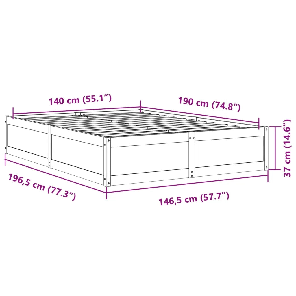 Letto senza Materasso Bianco 140x190 cm Legno Massello di Pino 3282382