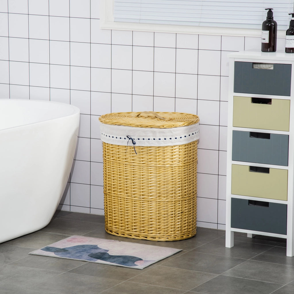 Cestino per biancheria in vimini con coperchio ¨C zephmum ¨C tessuto naturale