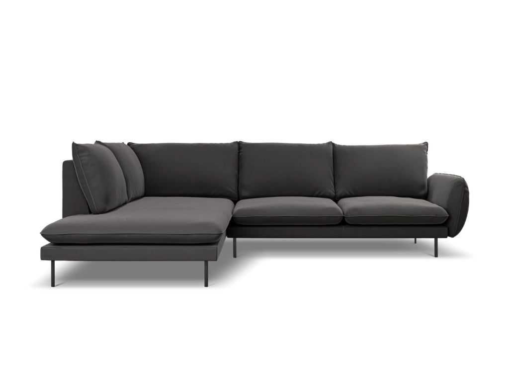 Cosmopolitan Design - Divano angolare sinistro "Vienna" 6 posti in velluto grigio scuro 