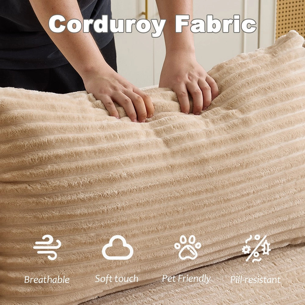 Divano Angolare con Chaise Longue ¨C MINIMAL ¨C Velluto a Coste, Beige