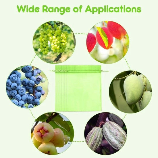 Zak di protezione per frutta 20 * 30cm con corda per trasporto sacchetto di organza sacchetto di rete per giardino protezione per frutta da insetti danni da api uccelli ciliegie aceto zanzare verde - 60 pezzi