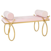 Sgabello in velluto rosa e metallo oro 112,5x49x53h