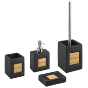 Set di 4 Accessori Bagno in Ceramica nero e legno chiaro dispenser sapone portasapone Bicchiere Portaspazzolino