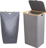 Wascio 100 litri grigio con coperchio e sacco lavabile e pieghevole - per coperte, lenzuola, asciugamani e giocattoli