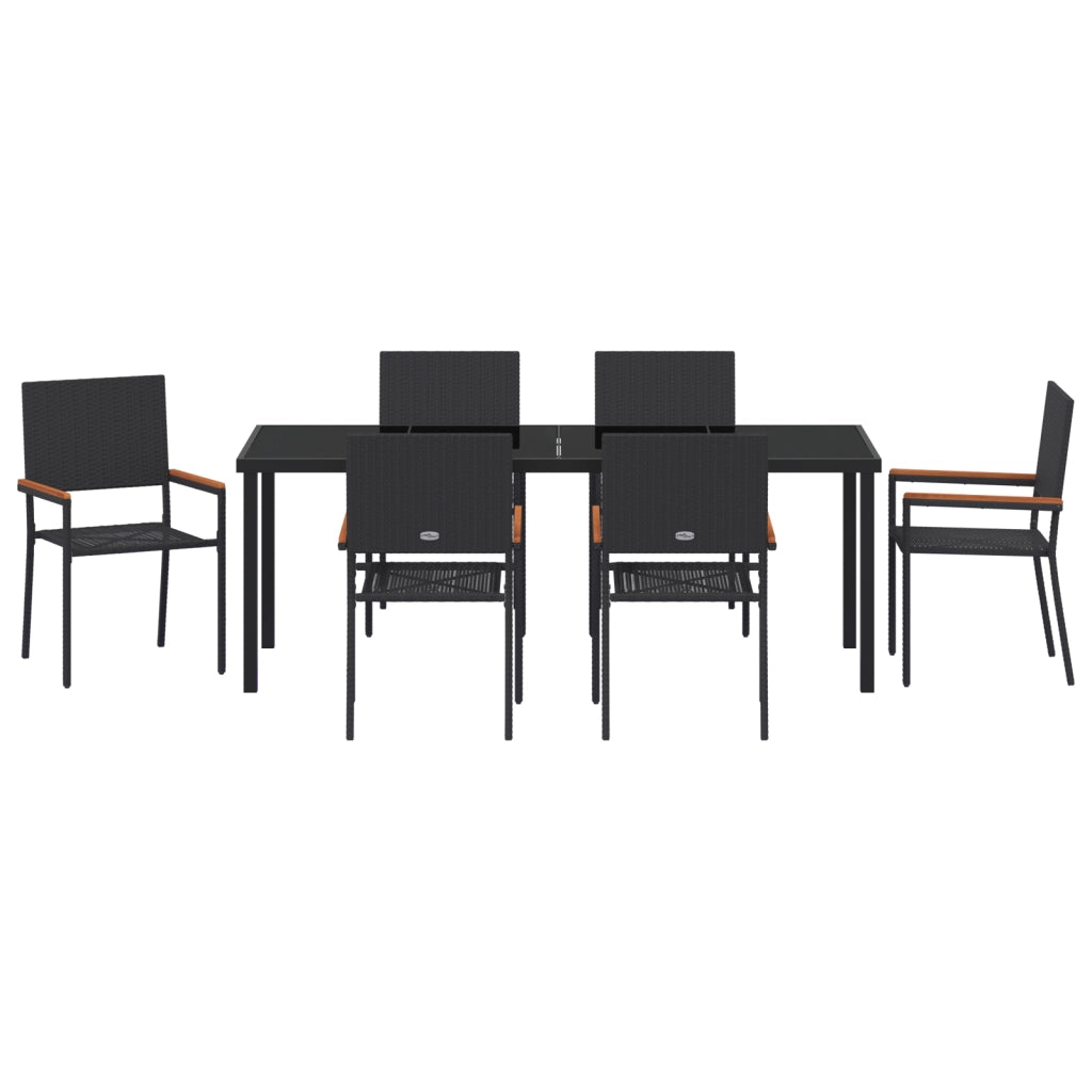 Set da Pranzo da Giardino in 7 Pezzi Nero in Polyrattan