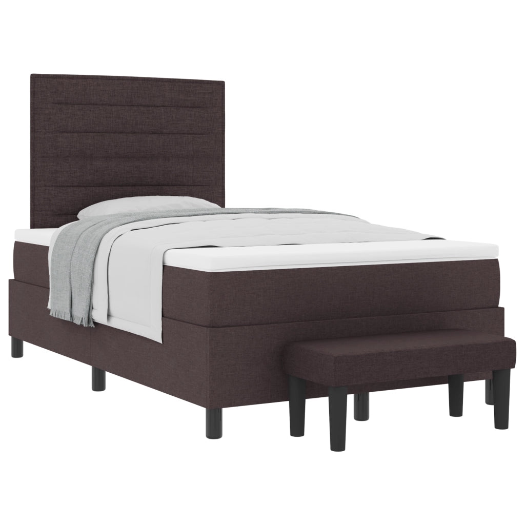 Letto a Box Spring con Materasso e Panchina Marrone Scuro 120x190 cm Tessuto