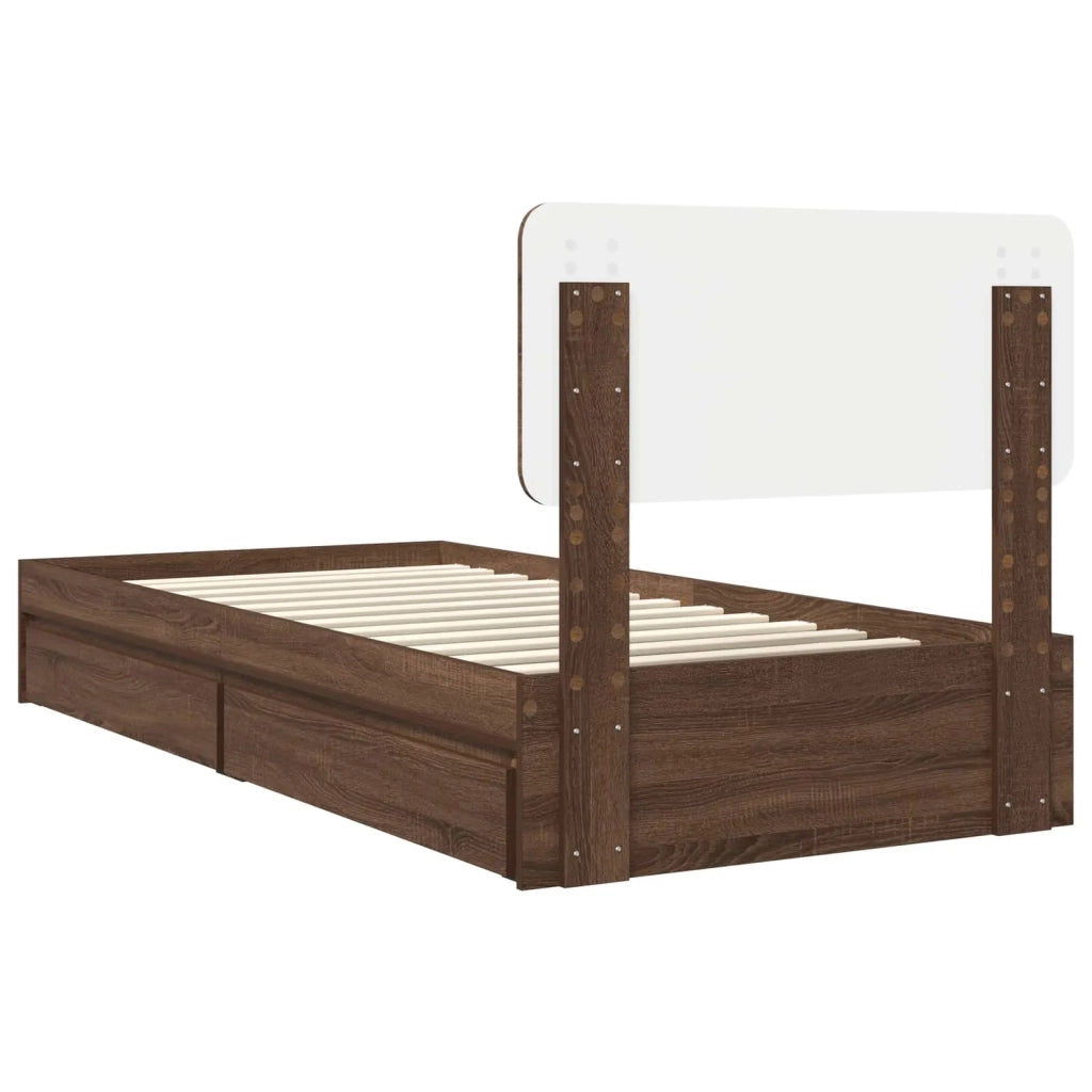 Letto con Contenitore con testiera Rovere Marrone 75 x 190 cm