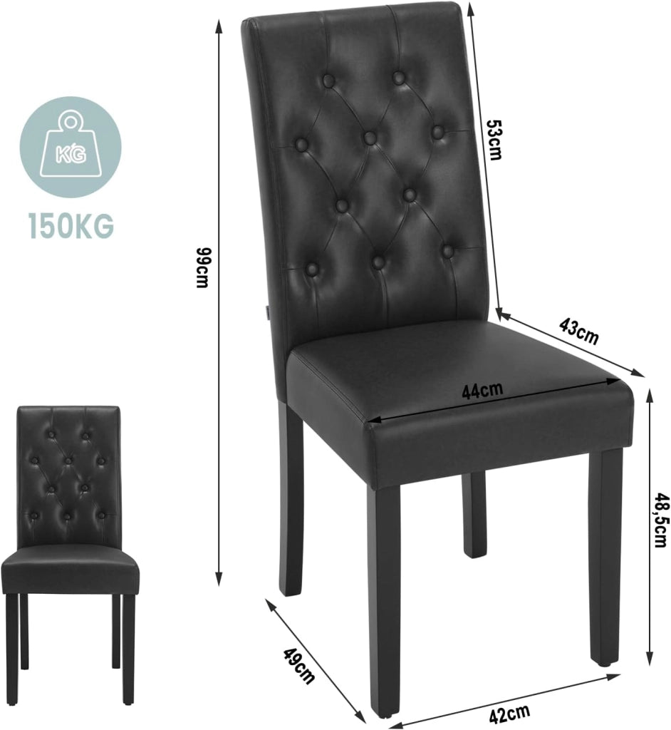Sedia Sala da Pranzo da 4 Pezzi, Sedie da Cucina con Schienale Alto, Sedia Imbottita per Camera da Letto, Soggiorno, Gambe in Legno e Sedile in Similpelle, Nero, EZS20sz-4