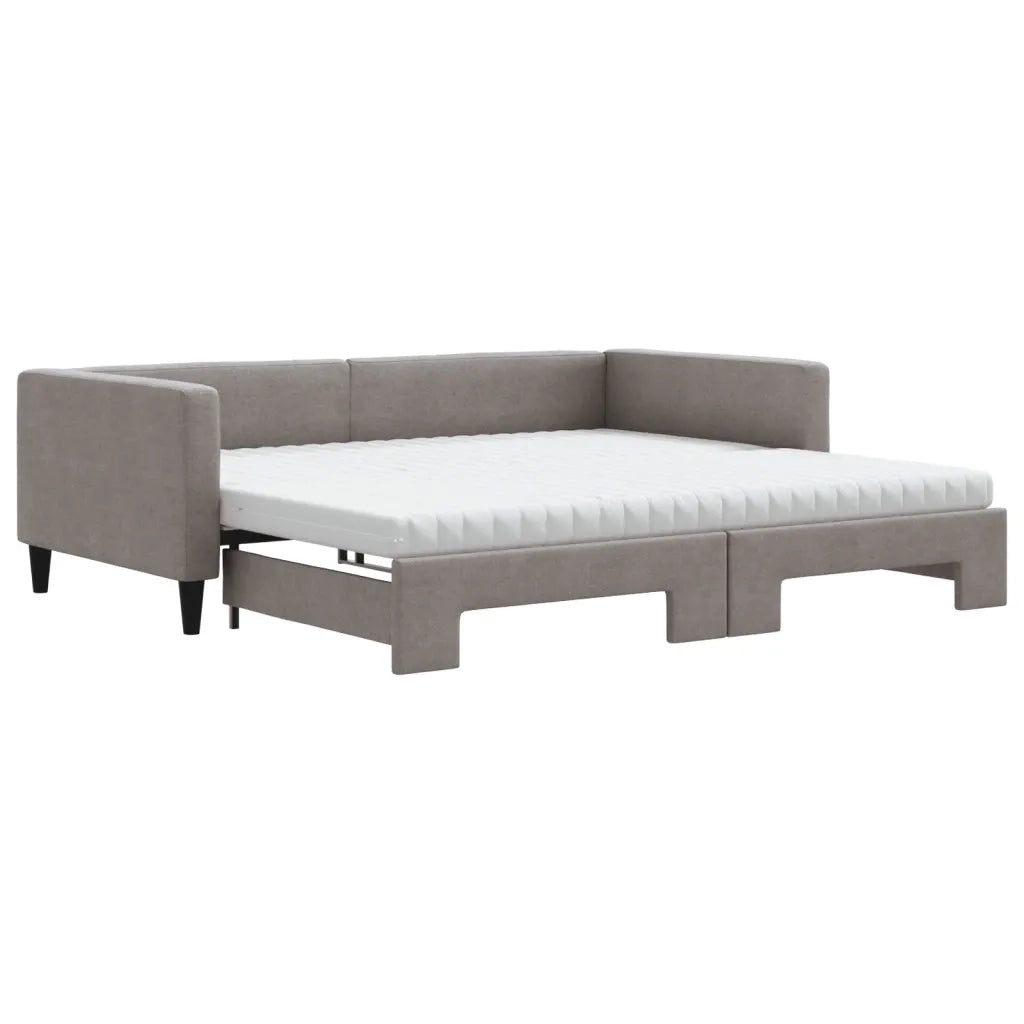 Divano Letto Estraibile con Materassi Tortora 100x200cm Tessuto 3196604