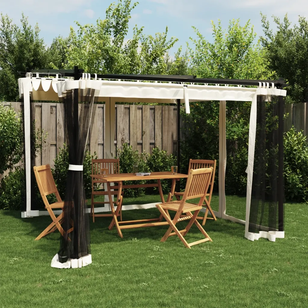 vidaXL Gazebo con Pareti in Rete Crema 3x3 m in Acciaio