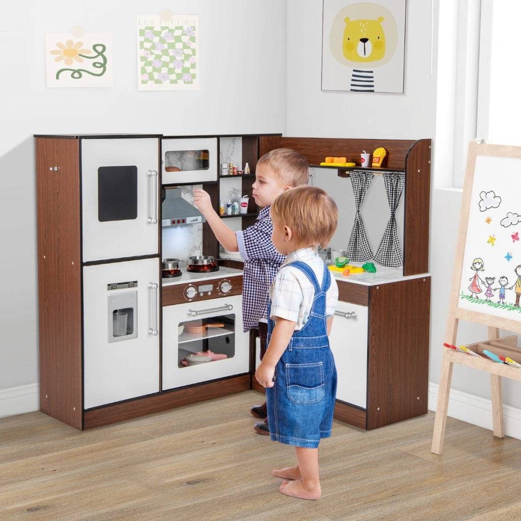 Cucina giocattolo angolare con luci e suoni realistici sistema di circolazione dell'acqua-Cucina per bambini Marrone