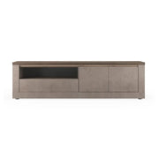 Mobile TV SASHA – 2 porte, 1 cassetto e 1 vano con LED – Bronzo e piano in legno Mercurio