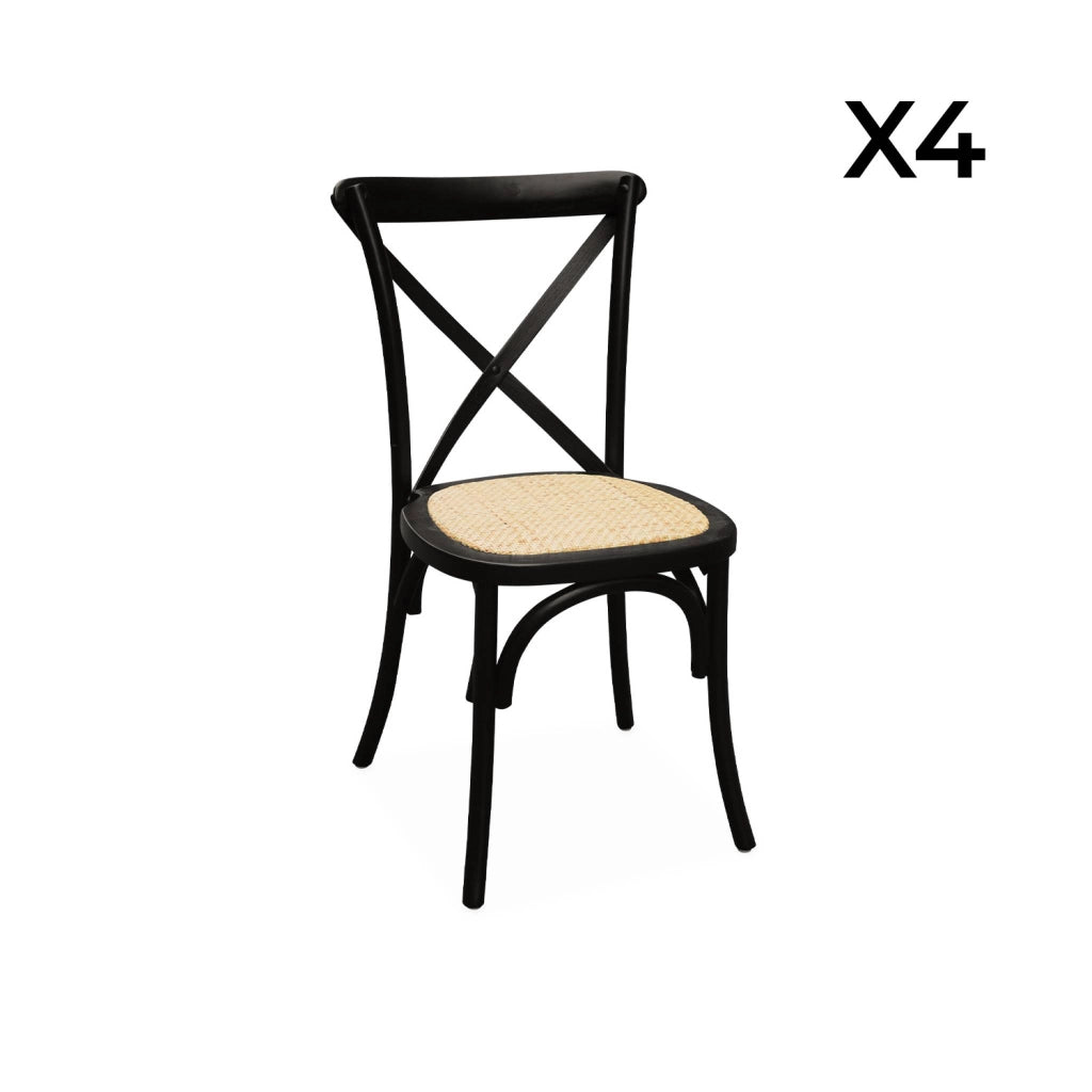 Set 4 sedie da bistrot vintage in legno, nero