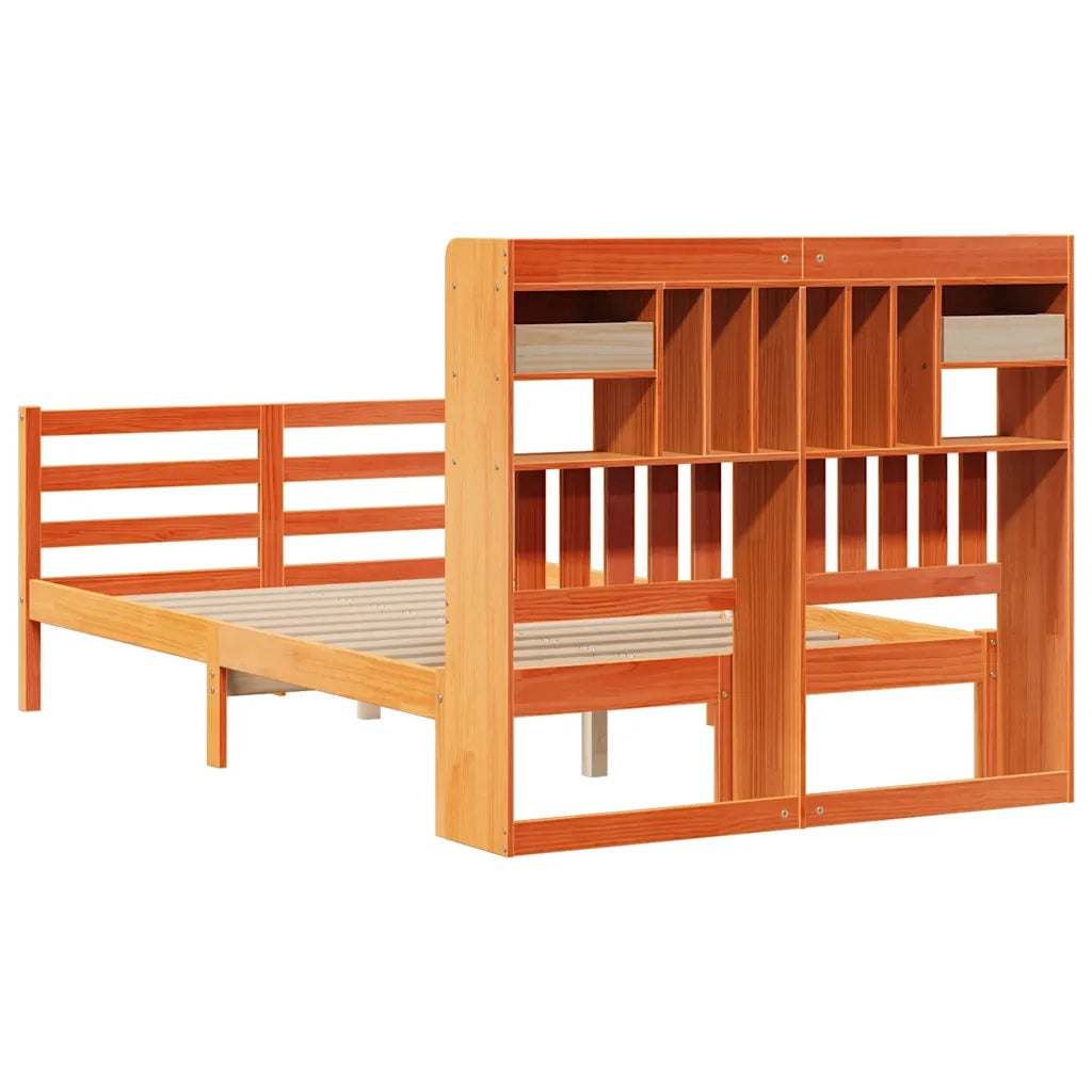 Letto Libreria senza Materasso Marrone Cera 135x190 cm in Pino 3321951