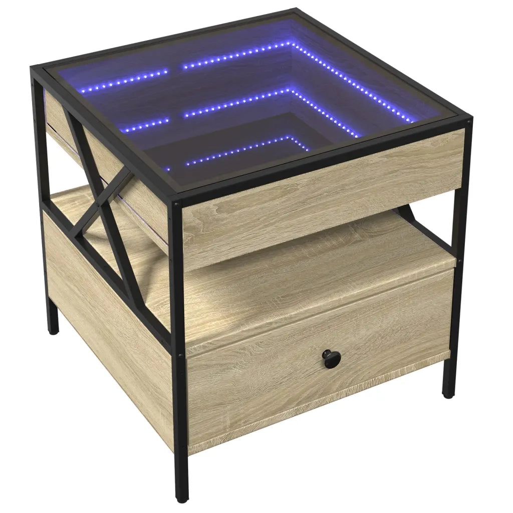 Tavolino da salotto | Tavolino da caff¨¨ | Tavolino da Soggiorno con LED Infinity Rovere Sonoma 50x50x51 cm