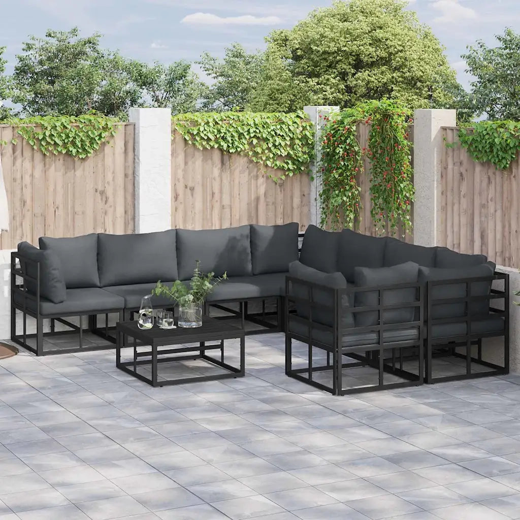 vidaXL Set Divano da Giardino con cuscino 9 pcs Nero Alluminio
