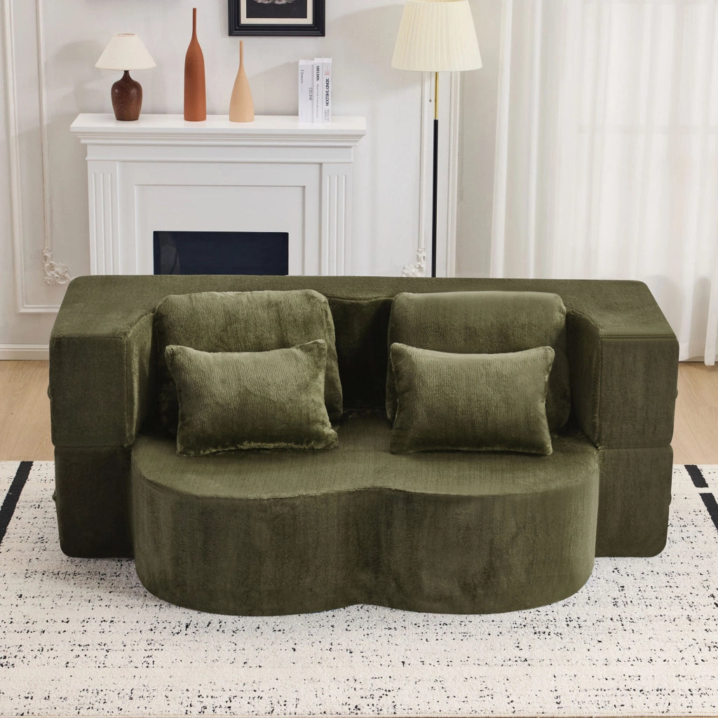 Divano letto pieghevole verde 2 in 1 con 4 cuscini