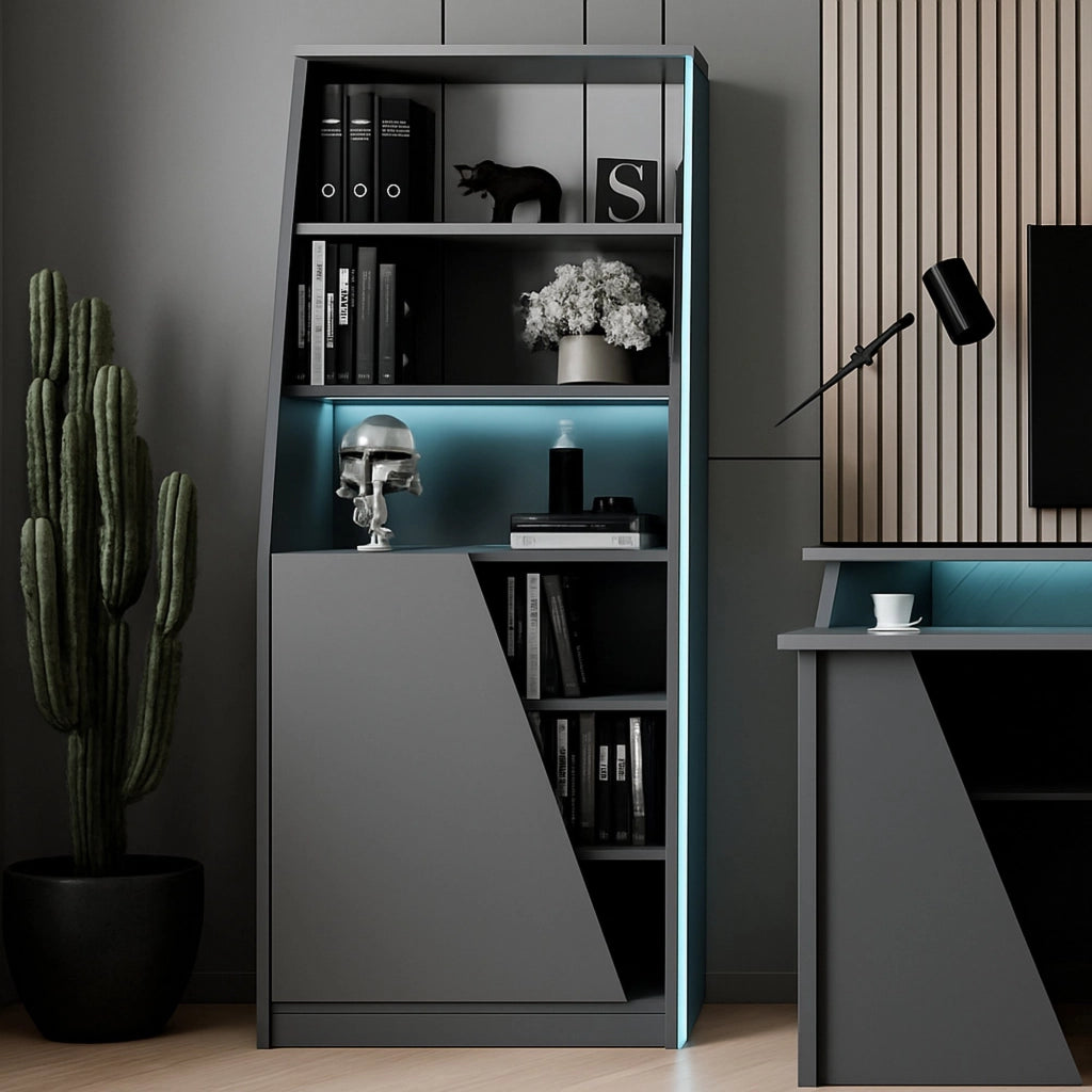Libreria Avena, Scaffale da gaming, Mobile portalibri, Biblioteca, 72x34 h185 cm, Nero