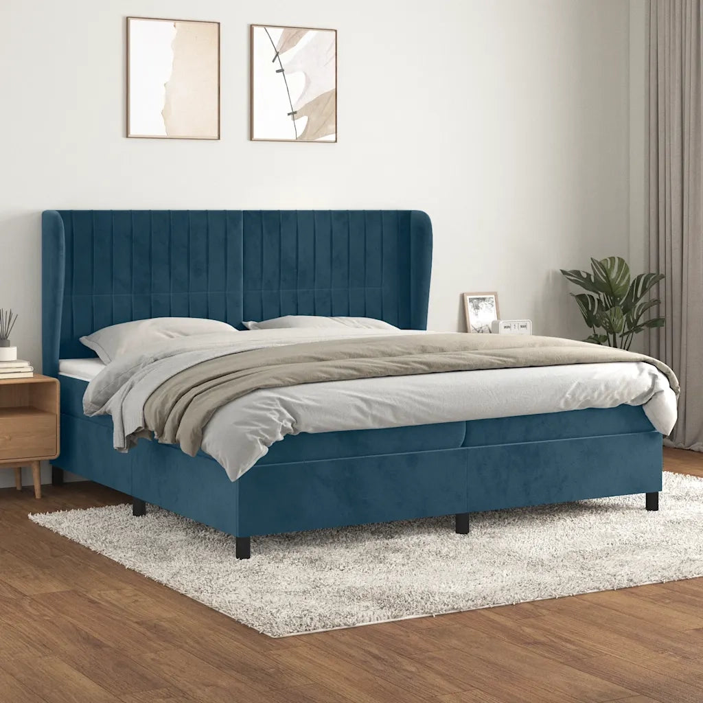 Giroletto a Molle con Materasso Blu Scuro 200x200 cm in Velluto