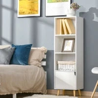 Scaffale Libreria con 3 Ripiani e 1 Armadietto in Legno, 40x30x129.5cm - Bianco