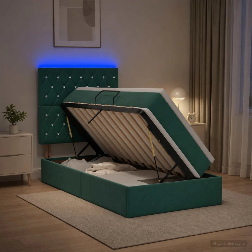 Letto con contenitore LED e materasso Verde Scuro 90 x 190 cm 3460041