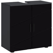 Mobile Sottolavabo Bagno in Legno con Armadietto 2 Ante, 60x30x60cm, Nero