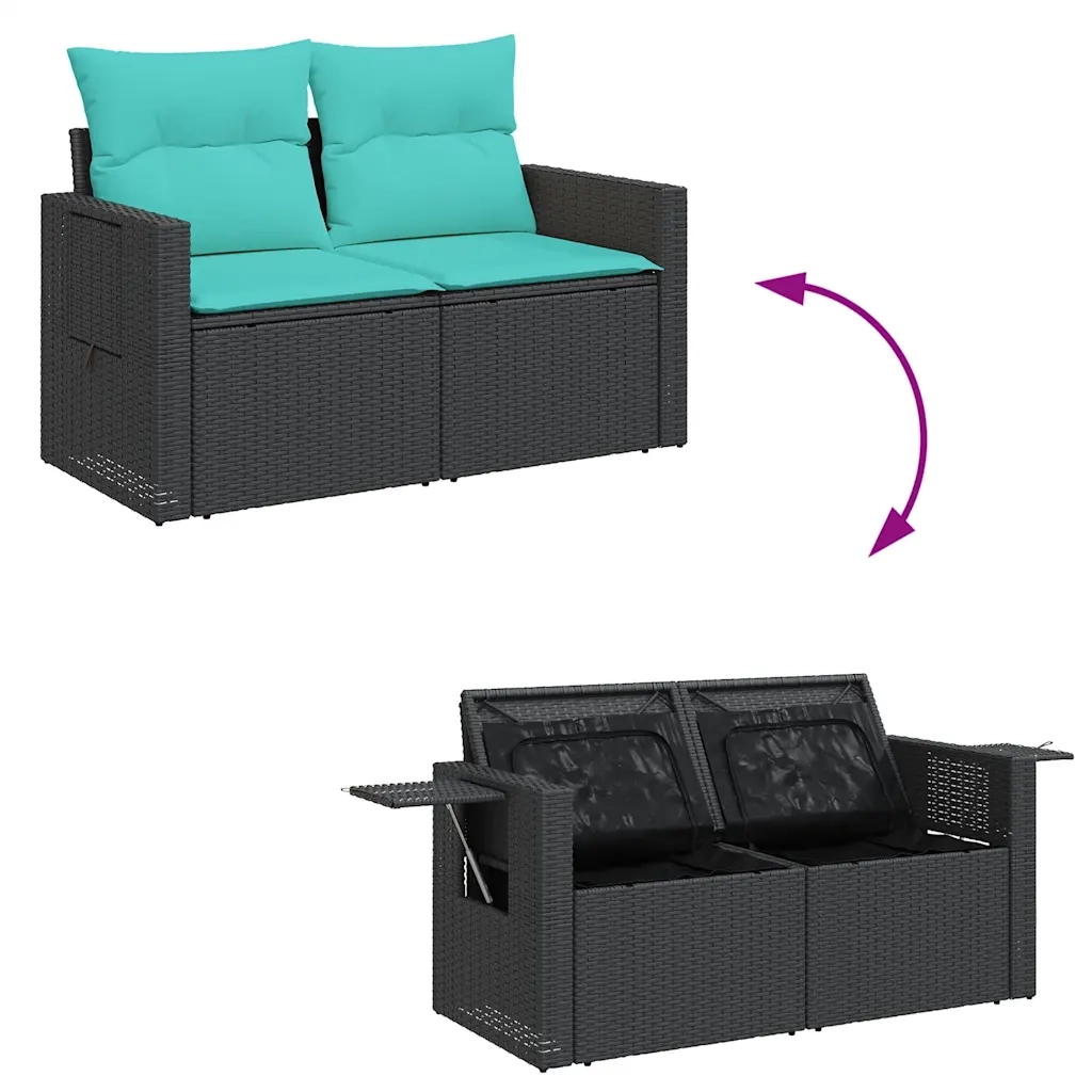 Set Divani da Giardino con Cuscini 7pz Nero Polyrattan